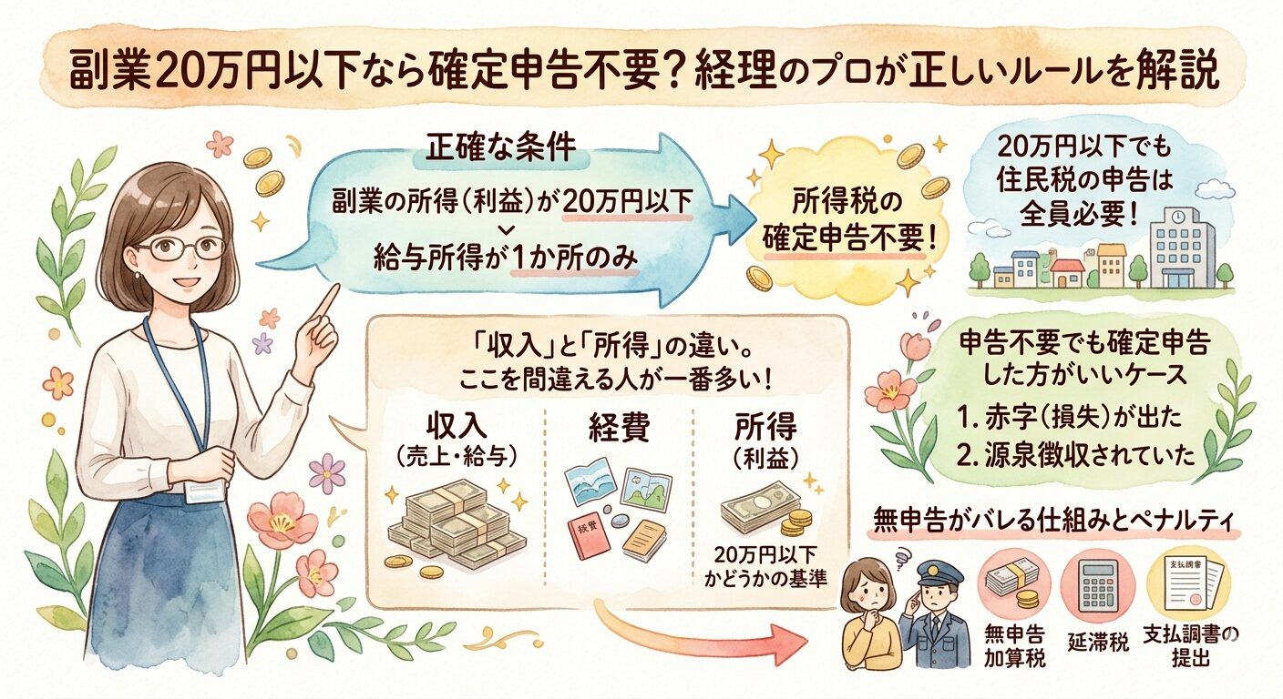 副業20万円以下なら確定申告不要？経理のプロが正しいルールを解説